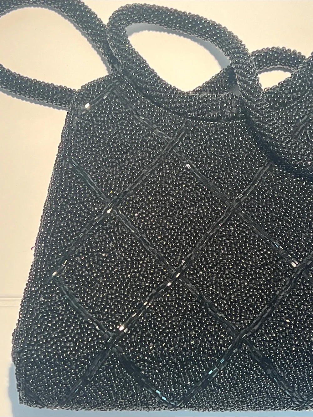 Magid Black Seed Bead Quilted Handbag Vintage 1950s-1960s